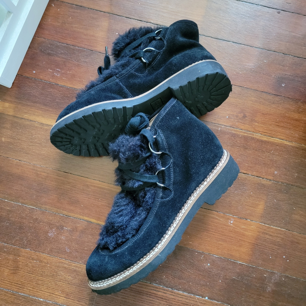 Black Suede Furry Women's Cozy Winter Boots